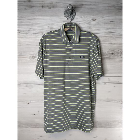 Under Armour Shirt Mens Small Gray Striped Playoff Polo HeatGear Golf 1351130 - Picture 1 of 11